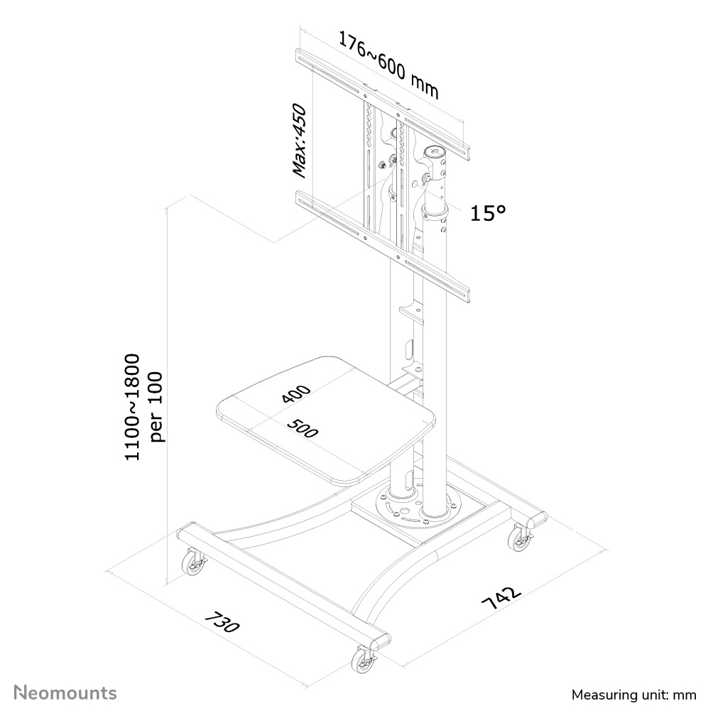 Neomounts PLASMA-M1800E Chariot pour écran 27-70"